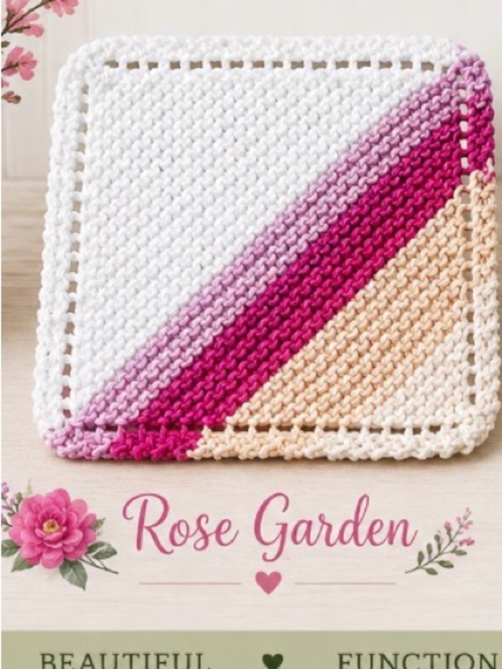 Bundle of 3 “Rose Garden” Knit Dishcloths